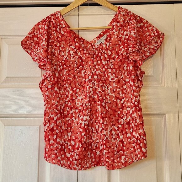 Liverpool Los Angeles Petite V-Neck Flutter Sleeve Blouse Top Shirt Watermelon - Picture 2 of 11